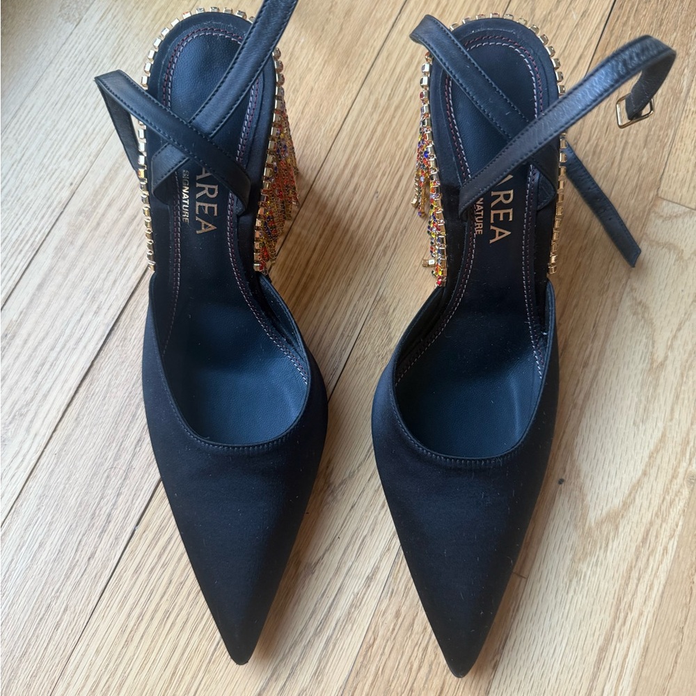 AREA Black Stiletto Heels with Slingback Design